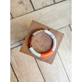 Bracelet GEORGETTE orange fluo et léopard camel