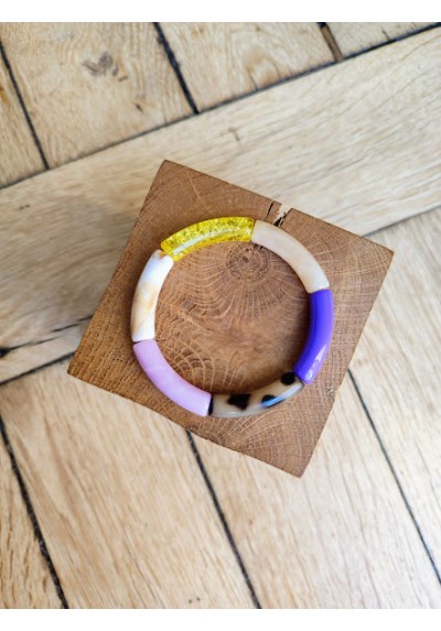 Bracelet GEORGETTE jaune givré, violet et léopard