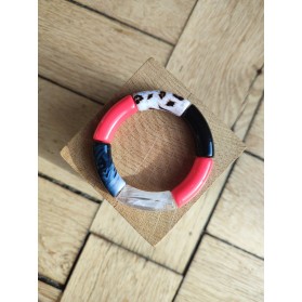 !!! NEW !!! Bracelet GEORGES léopard noir et rose fluo