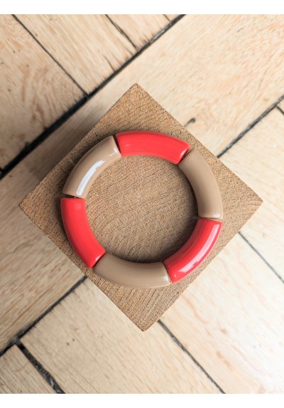 Bracelet GEORGES bicolore rouge et taupe