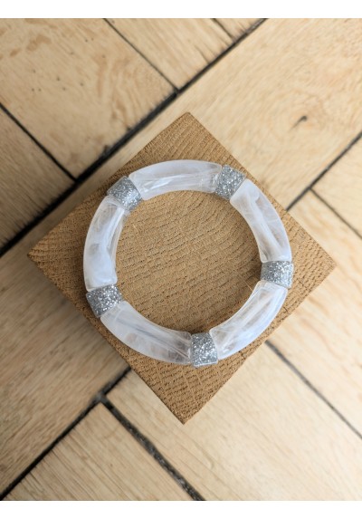 Bracelet GEORGES blanc marbré argent