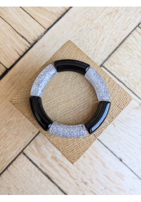 Bracelet GEORGES bicolore glitter argent noir