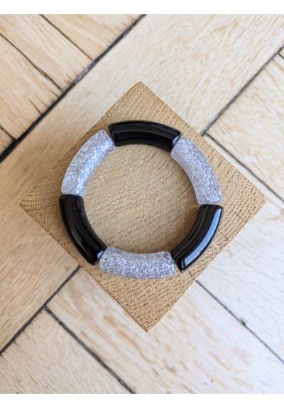 Bracelet GEORGES bicolore glitter argent noir