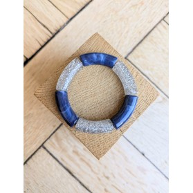 Bracelet GEORGES bicolore glitter argent bleu marine