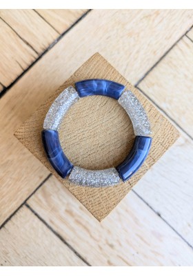 Bracelet GEORGES bicolore glitrter argent bleu marine