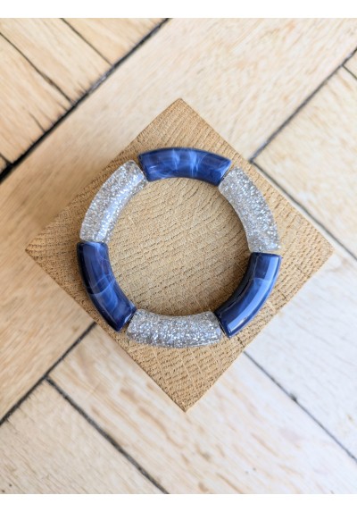 Bracelet GEORGES bicolore glitrter argent bleu marine