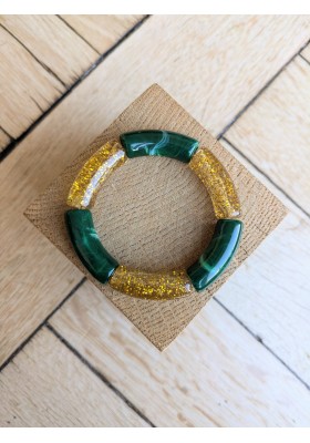 Bracelet GEORGES bicolore glitter doré vert forêt