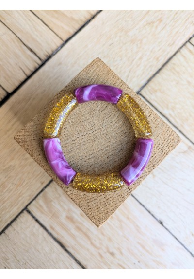 Bracelet GEORGES bicolore glitter doré violet marbré