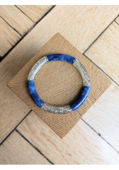 Bracelet GEORGETTE bicolore glitter argent bleu marine