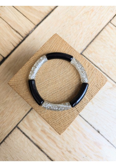 Bracelet GEORGETTE bicolore glitter argent noir