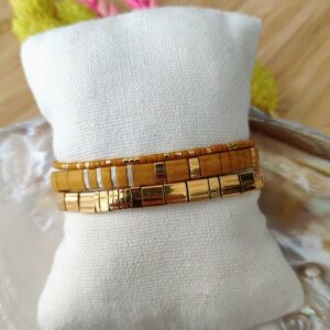 BRACELET CAMILLE x CLYDE – lot de 3 moutarde et doré