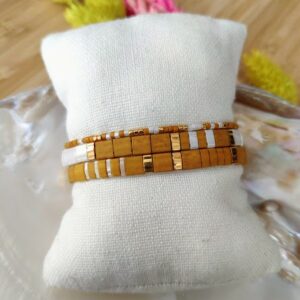 BRACELET CAMILLE x CLYDE – lot de 3 moutarde et écru