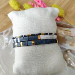 BRACELET CAMILLE x CLYDE – lot de 3 bleu marine et écru